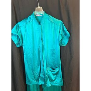 Vintage Vanity Fair Aqua Teal Short sleeve  Pajama Set Size Small 80s‎ 70s nylon